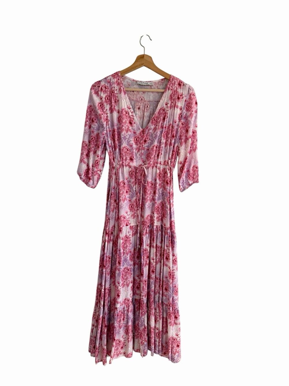 Petal and Pup Womens Kelda Cottage Tiered Floral Maxi Dress Size S Boho Romantic